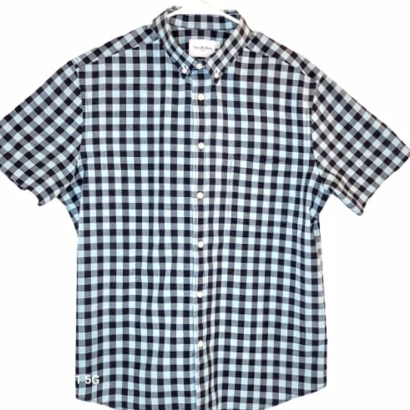 NWOT Goodfellow & Co Men's LG Navy/Lt. Blue Checkered Short Sleeve Button Shirt - Picture 1 of 10